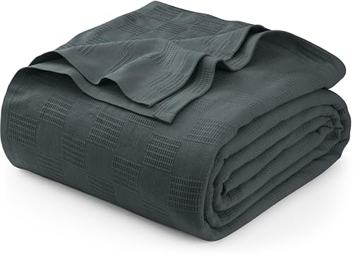 Utopia Bedding Smoke Gray 100% Cotton Blanket [Big Size - 120x120 Inch] 350GSM Lightweight, Soft and Breathable Thermal Blanket for All Seasons