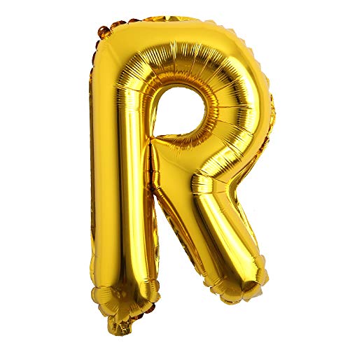 16" inch Single Gold Alphabet Letter Number Balloons Aluminum Hanging Foil Film Balloon Wedding Birthday Party Decoration Banner Air Mylar Balloons (16 inch Gold R)