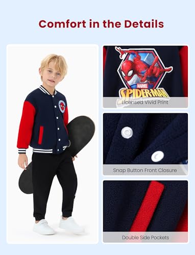 Image of Disney Marvel Bomber Jacket Spider Man Toy Story Cars Varsity Cardigan2-13Y | Officially Licensed Snap Button Coat,Fall Star Wars Graphic Cloth Top,Hulk Venom Stitch Mickey Lightning Mcqueen Kids Apparel