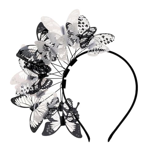 Coucoland Butterfly Headband for Women - Fascinator Monarch Plastic Butterfly Tea Party Kentucky Halloween Costume Headpiece Black White
