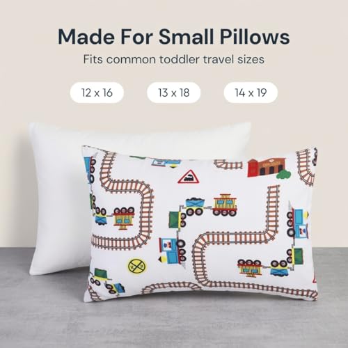 Image of 2-Pack Toddler Travel Pillowcases -100% Soft Microfiber, Breathable and Hypoallergenic - 14 inch by 20 inch Kids Pillowcases fits Pillows 14x19, 13x18 or 12x16, Choo Choo Train