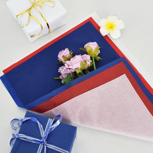 Image of BEISHIDA 100 Sheets White Blue Red Tissue Paper Bulk, Wrapping Tissue Paper for Gift Bags, 14 x 20 Inch Gift Wrap for Independence Day Birthday Wedding Graduation DIY Crafts Holiday Flowers