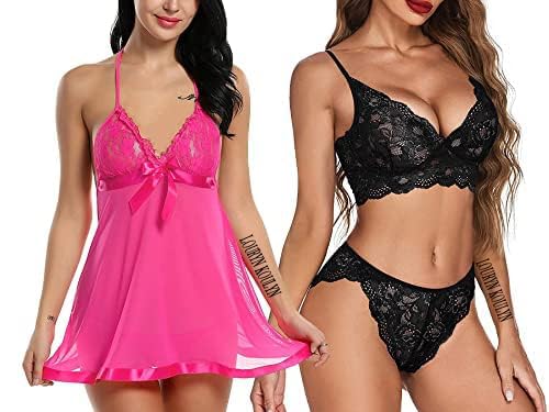 GenericLOURYN KOULYN® Combo Offer!Pack of 2! Babydoll Bikini Set| Non-Padded Bra & Panty|Hot & Sexy for Couples Honeymoon/First Night/Anniversary for Women/Ladies/Girls.