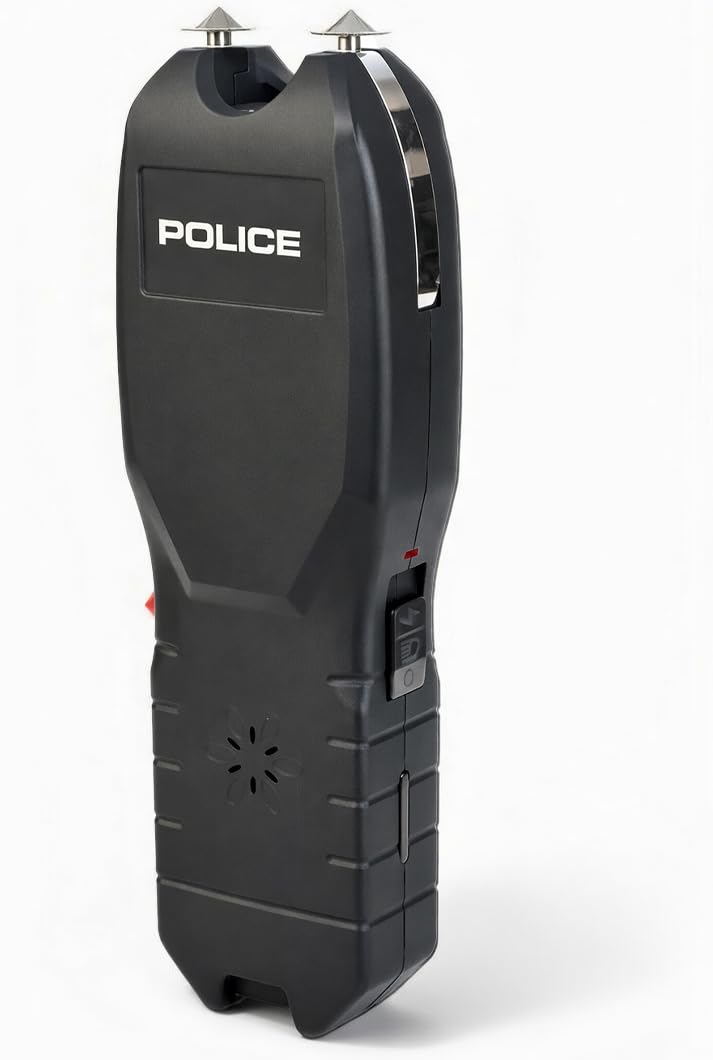POLICE Stun Gun for Self Defense 2101 – High Voltage Rechargeable with LED Flashlight & Siren Alarm – Compact & Heavy Duty – Personal Security for Women & Men – Black