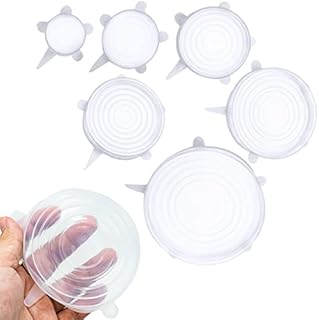 6 PCS Stretchy Food Lids Reusable Silicone Stretch Wraps Fit Various Containers Jars Dishes Bowls Cling Film Substitute Safe Dishwasher Microwave Freezer