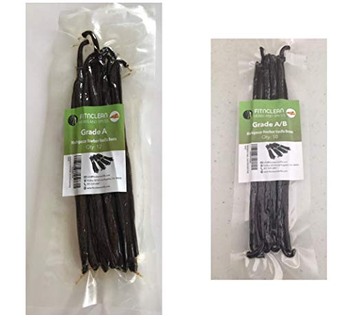 Madagascar Bourbon Vanilla Beans 12 Prime Grade A Gourmet (6"-7") & 10 Grade A/B (5"-7") For Cooking, Extract, Baking, Brewing And Everything Vanilla By Fitnclean Vanilla #TOP1