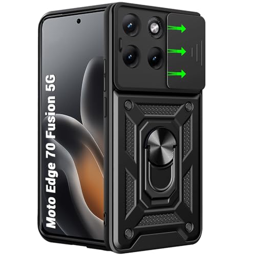Image of TheGiftKart Tough Armor Bumper Back Cover Case for Motorola Moto Edge 70 Fusion 5G | Kickstand & Ring Holder | 360 Degree Protection Back Cover Case (PC & TPU, Sliding Camera Cover, Black)