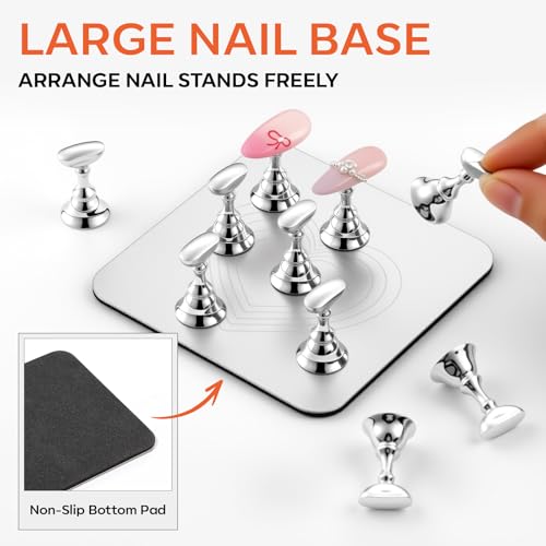 Image of Makartt Nail Stand for Press-On Nails: Strong Magnetic, Large Flat Metal Base Holds 10 Tips at Once, Stable Holders for Nail Art Practise, Batch Painting, Design, Curing, Display, DIY Home & Salon Use