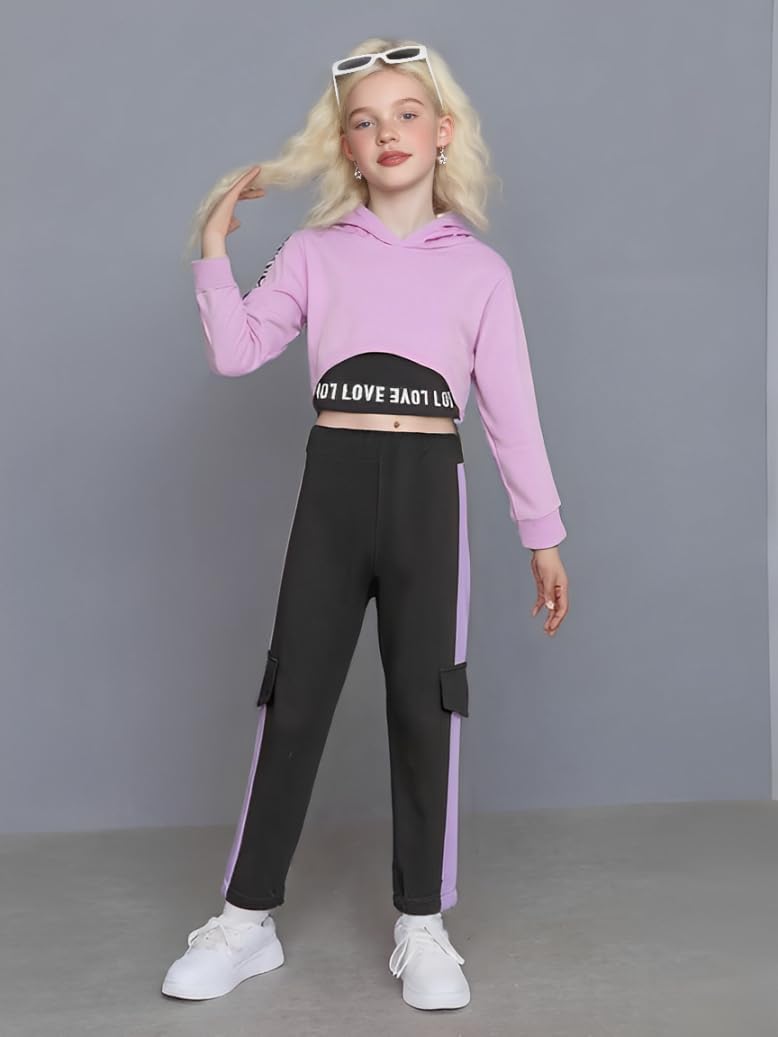 Girls Clothes 3 Piece Outfit Cropped Sweatshirt + Pants + Tank Top, Girls Fall Winter Clothing, Sizes 5-12 Years - Image 3