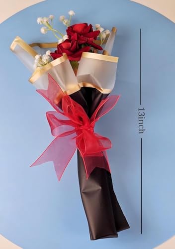 Image of SATYAM KRAFT 3 Pcs Artificial Flower Bouquet for Him Her Girlfriend Boyfriend Wife Husband | Romantic Decor for Anniversary, Wedding, Birthday, Home Decor (Rose Bouquet)