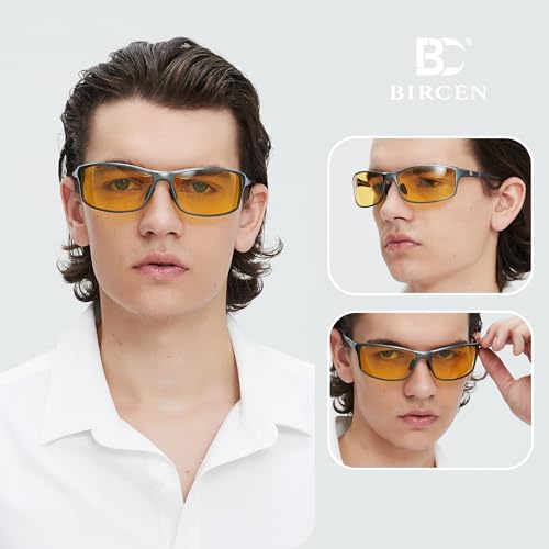 Image of BIRCEN Night Vision Glasses for Driving: Anti-Glare Metal Glasses for Men