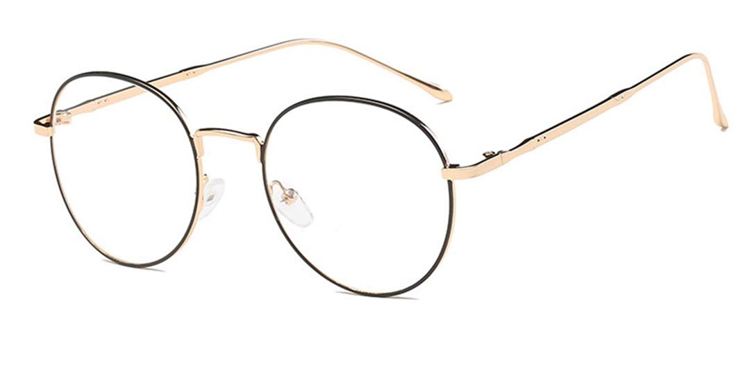 Metall Frame Retro Glasrahmen-Ebenenspiegel Dekobrille Klassisches Rund Rahmen Glasses Klare Linse Brille