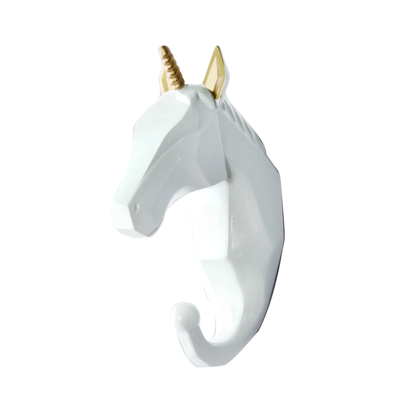 Ylwx White-Stamped Golden Creative Animal Clothes Hook, Non-Perforated Deer Head Decoration, Clothes Hook, Hat Hook, Key Rack Behind Door (Color : Size : Unicorn)