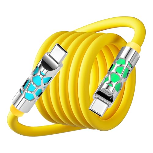 Puiseno USB C Ladekabel,240W PD Schnellladekabel USB C auf USBC f&uuml;r iPhone 17 16 15 Pro Max, Galaxy S25 S24, Switch 2, iPad Air Pro MacBook 1.2M,6mm Nylon,RGB LED（Gelb）