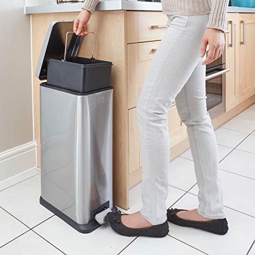 BLACK+DECKER BXBN0004GB 20L Slimline Pedal Bin with Soft Close Lid, Stainless Steel, 39.5 x 25 x 63.5 cm, Cool Grey