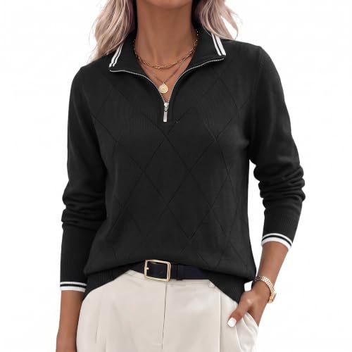 Image of JACK SMITH Quarter Zip Pullover Sweaters for Womens, Rib Polo Sweater Tops