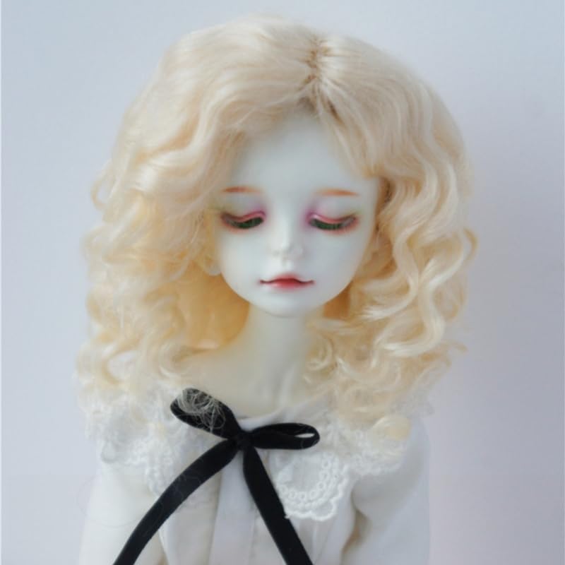 JD039 7-8inch French Curl Soft Wave Mohair 1/4 MSD BJD Doll Wigs (Blond)