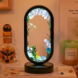 Runyangshi Natural Crystal Night Light LED Bedroom Living Room Night Lamp Oval Quartz Lamp USB Power Bionic Botanical Forest Style Tri-Color Adjustable Ambient Lighting Home Decoration Christmas Gift