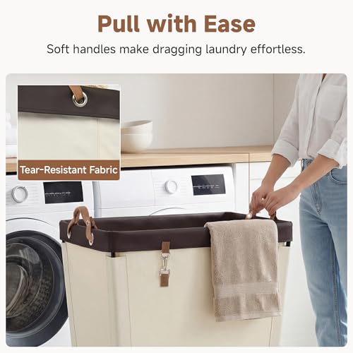 Image of StorageWorks Laundry Basket with Wheels for Clothes, 210L Beige Hamper Cart