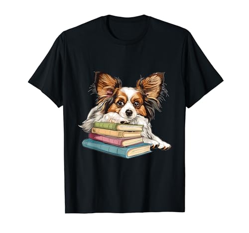 Papillon Books Reading Dog Breed Graphic T-Shirt for Men Women Kids