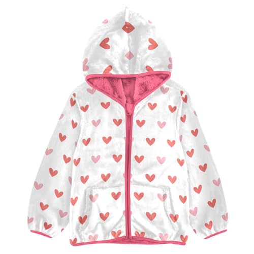 OTVEE Valentine Pink Heart Pattern Kids Hoodie Jacket Fall Spring Full Zip Warm Outwear Coats