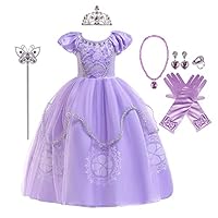 FMYFWY Girls Princess Fancy Dress Sofia Costume Carnival Halloween Christmas Birthday Party Ball Gown w/Accessories 4-5T