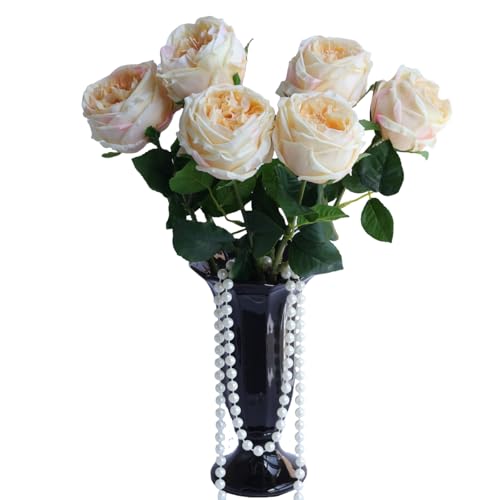 YJPPHDG Artificial Roses, 6 Pieces Premium Austin Rose Bouquet, Realistic Touch Peony Rose Flowers for Wedding and Home Decor (Champagne Rose) — view 6