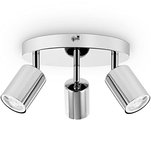 Dehobo Spot Plafonnier Cuisine Chrome Poli, Plafonnier Spots Plafond GU10 Plafonnier LED 3 Spots Orientables, Rampe Spots Modernes avec Plaque Rond pour Salon Chambre Salle à Manger, sans Ampoules Cover