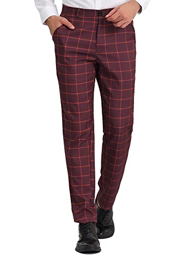 Lars Amadeus Pantalones de Vestir a Cuadros para Hombre Pantalones de Traje de Negocios a Cuadros con Parte Delantera Plana de Ajuste Regular borgoña 3XL Cover