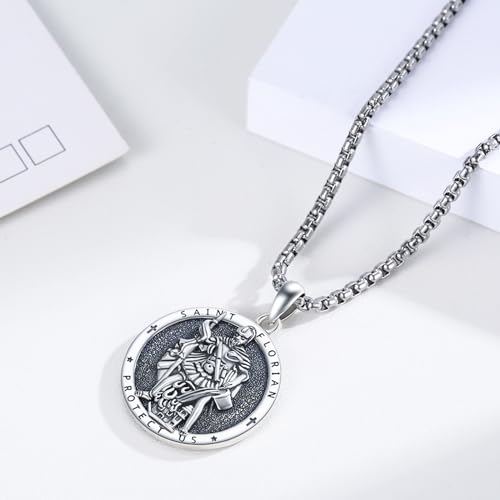 925 Sterling Silver Patron Saint Medal Protection Pendant Necklace Religion Jewelry for Men Women With 316L Stainless Steel Chain and Gifts Box2