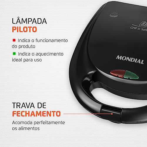 MONDIAL Sanduicheira Fast Grill & Sandwich, Preto, 750W, 220V - S-12 glide