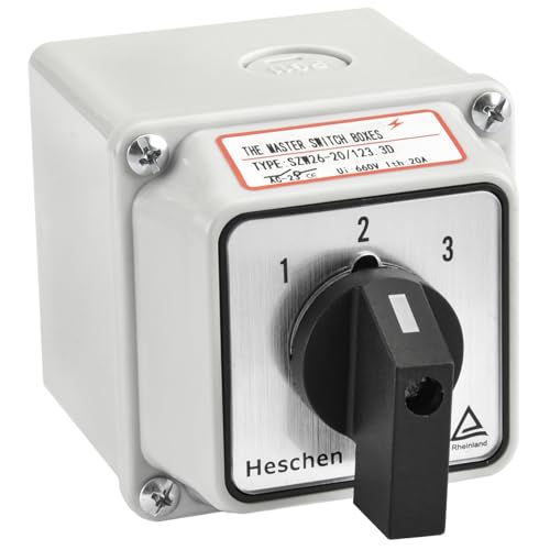 Heschen Interruptor de cambio universal para selector de levas, SZW26-20/123.3D, 660V 20A, 3 posiciones, 3 fases, 12 terminales, CE, con caja exterior de interruptor principal LW28-20/4