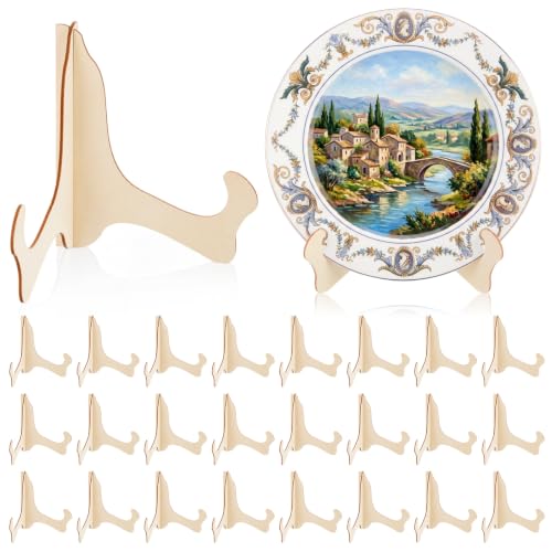 Image of RattanView 6 inch 24 Pcs Wooden Plate Stands for Display Picture Holder Stand | Detachable Wooden Easel Plate Display With 3D Interlocking Design, Stable Holder For Photos, Frames, Weddings And Exhibits