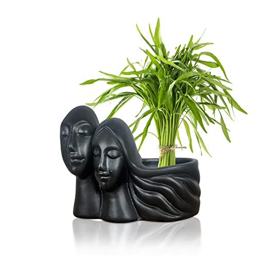 Image of Lasaki Couple Black Ceramic Pots for Indoor Plants, Planters, Flower, Pots, gamla, Outdoor, Balcony, Home, Garden, Office Decor, Succulent Pot(L - 16 X W - 10 X H - 14.5 cm)(Plants not Included)