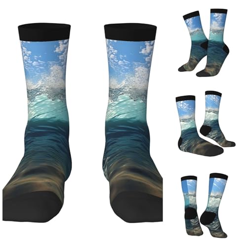 LZQPOEAS Blue Ocean Sea Wavy Seascape Athletic Socks Unisex Cushioned Crew Socks Hiking Running Calf Sock Soft Above Ankle Sock