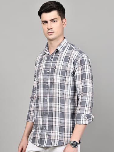 Image of Majestic Man Stylish Slim Fit Cotton Spread Collar Checked Casual Shirt for Men