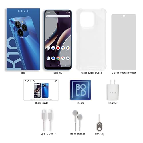 Image of BLU | Bold K10 | 2024 | All-Day Battery | Unlocked | 6.6 inch HD+ Infinity Display | 128 /4GB | Triple 50MP Camera | US Version | US Warranty | Blue