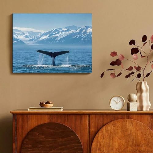 Toile queue de baleine et montagnes graphisme moderne sans cadre - 2
