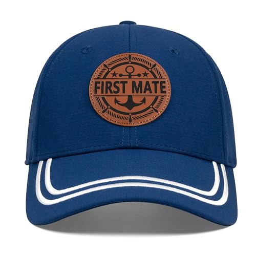 Image of Captain and First Mate Hat for Men Women, Cool Gifts for Boat Owners or Costume, White /Blue