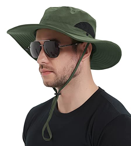 Wmcaps Upf 50+ Sun Protection Hat For Mens Womens, Wide Brim Waterproof Bucket Hat For Fishing, Hiking, Garden,Yard Outdoor Work Army Green #TOP11