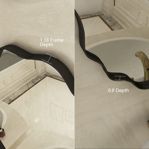 Charmor 24X36 Irregular Wall Mirror, Matte Black Oval Wavy Framed Bathroom Mirror, Modern Black Vanity Mirror, Decorative Wall Mirror(Horizontal/Vertical) #TOP1