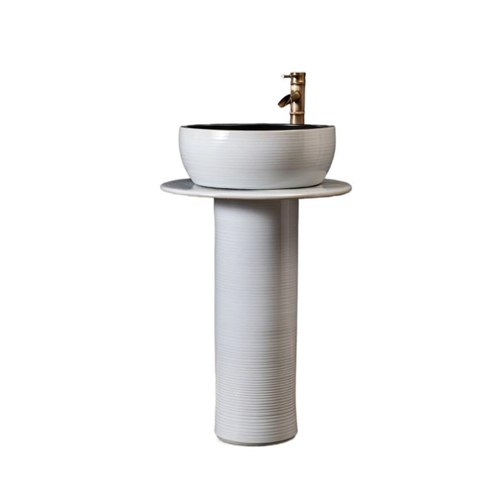 Free-Standing Home Bathroom Pedestal Sink with Faucet and Drain Ceramic Floor-Standing Wash Basin Lavatory Column