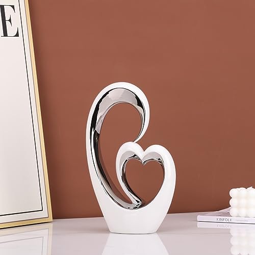 Estatua de Corazón Decorativo Cerámico Blanco y Plata miniatura 6