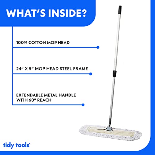 Tidy Tools Commercial Dust Mop & Floor Sweeper, 24 In. Dust Mop For Hardwood Floors, Cotton Reusable Dust Mop Head, Extendable Mop Handle, Industrial Dry Mop For Floor Cleaning & Janitorial Supplies #TOP3