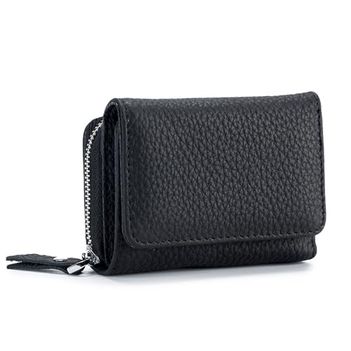 Women's Small Wallet RFID Wallet Zipper Coin Pocket Solid Color Multi Purpose Zipper Folded Purses (Black)