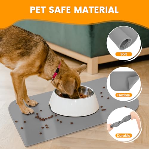 LDYOEN Dog Bowl Mat, Waterproof Dog Bowl Mat, Cat Bowl Mat with Raised Edges, Silicone Pet Mat BPA Free (Grey, 48 x 30 cm) - Image 4