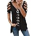 Mayntop Camiseta de verano para mujer, manga corta, hombros descubiertos, con cremallera, talla grande, holgada, con cuello en V