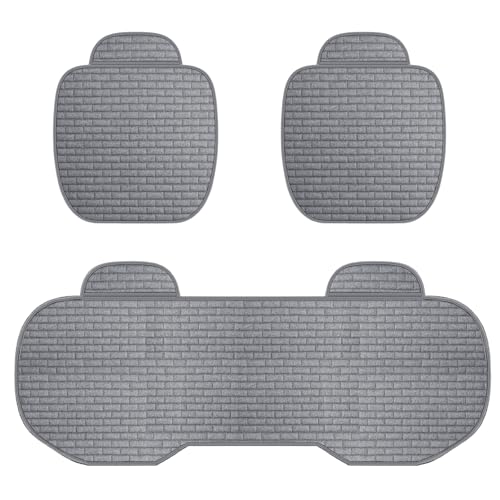 ZQX 車 座布団 収納ポケット付き 四季汎用 リネン風素材 シートクッション 滑り止め 蒸れにくい 3D立体デザイン 運転席 助手席 取り付け簡単 2個座面+後部座席（グレー）