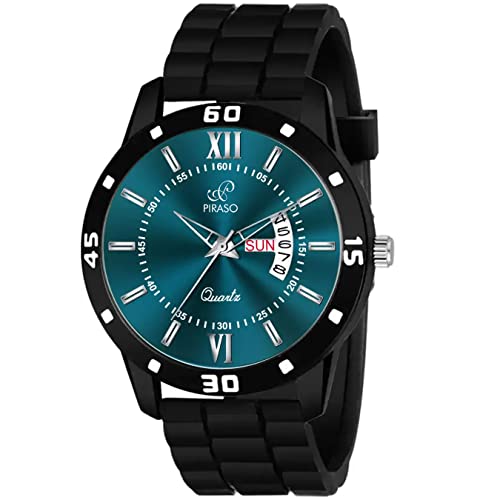 PIRASO Analog Day&Date Working Display Turquoise DIAL&MESH Strap Watch for Men&Boys