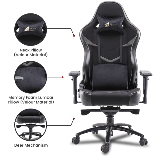 Green-Soul-Monster-Ultimate-Series-T-Multi-Functional-Ergonomic-Chair-with-Premium-Spandex-PU-Leather-Fabric-Adjustable-Neck-Lumbar-Pillow-4D-Adjustable-Armrests-Black-Grey
